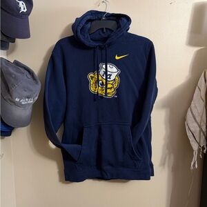 Nike Men's Dark Blue Hoodie with Yellow Logo